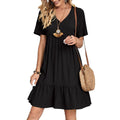 Black V-Neck Ruffle Hem Swing Dress