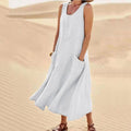 Women's Linen Sleeveless Maxi Dress with Pockets