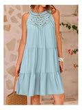 Lace Halter Tiered Mini Dress – Light Blue