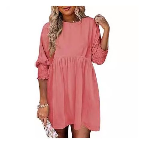 Rose Pink Lace Cuff Babydoll Dress