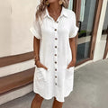 Women's White Linen Button-Down Shirt Dress