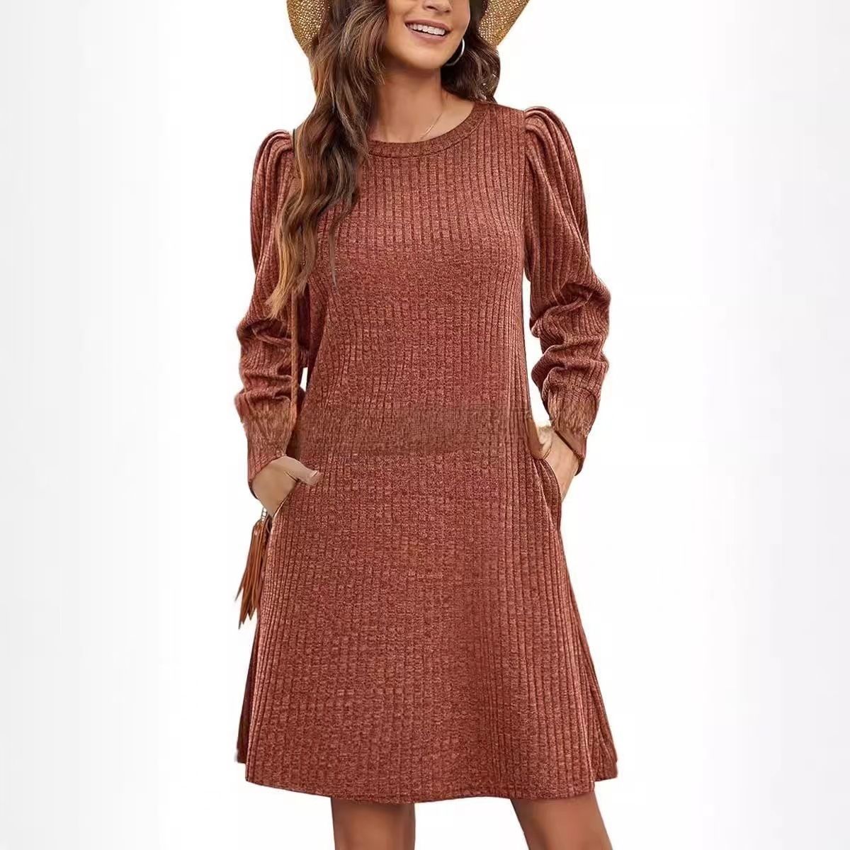 Ribbed Knit Puff Sleeve Dress