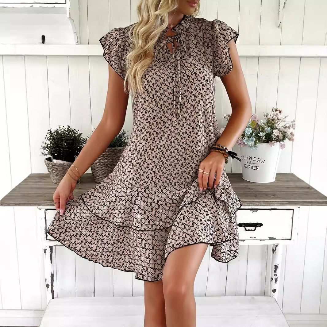 Geometric Print Ruffle Hem Mini Dress