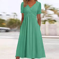 Mint Green V-Neck Crossover Midi Dress with Pockets