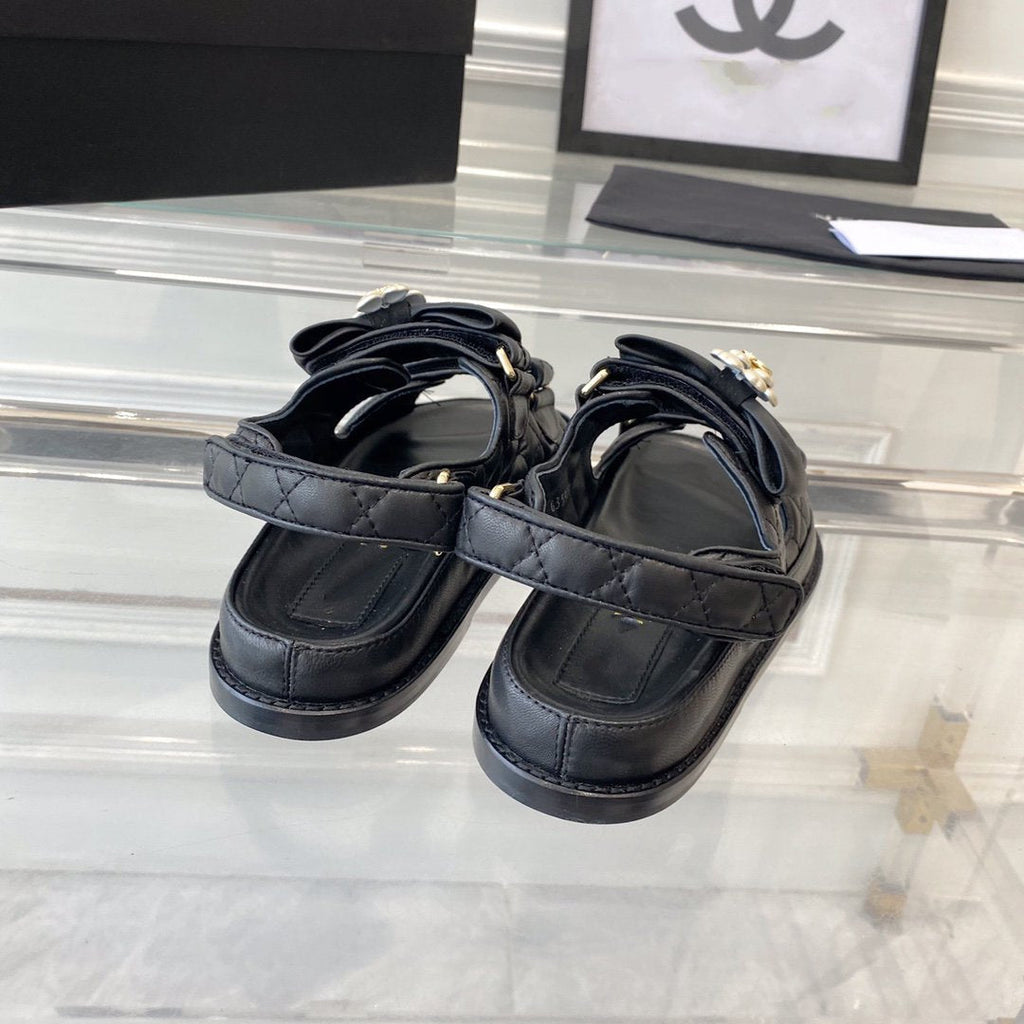CHANEL dad sandals black lambskin