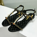 CHANEL SANDALS PEARL CHAIN IN BLACK COWHIDE