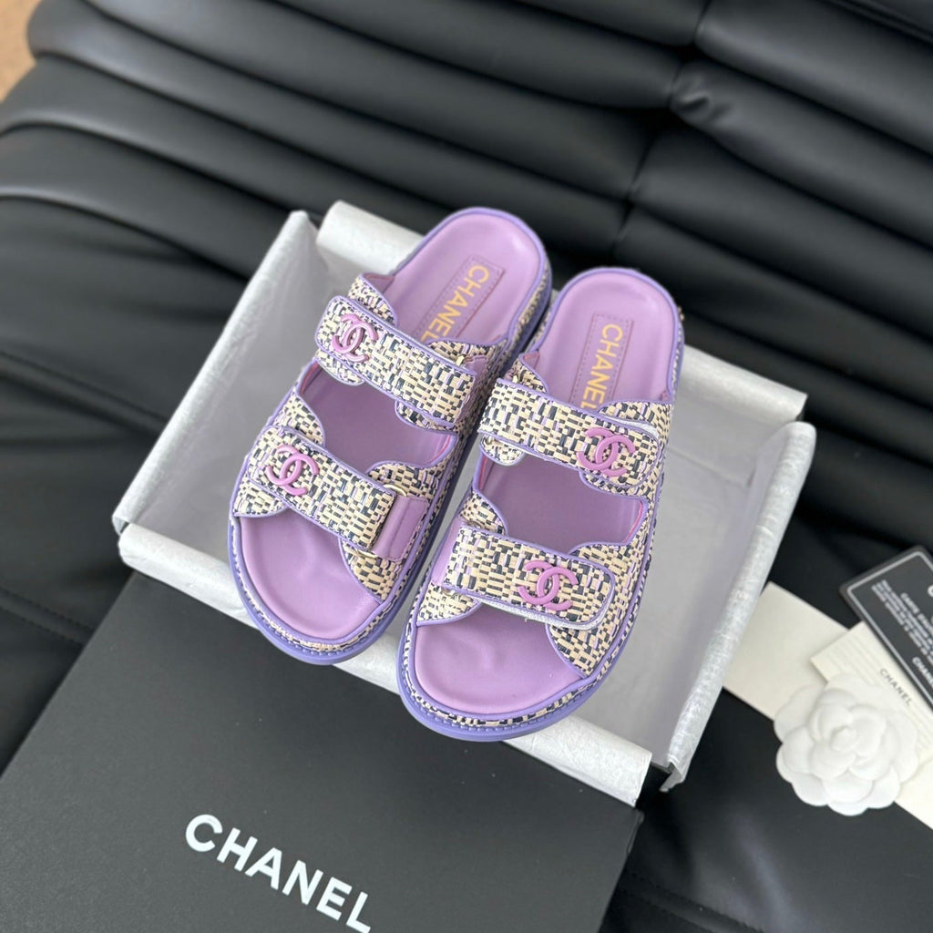 CHANEL Mule Sanndals Sheepskin  Heather Purple