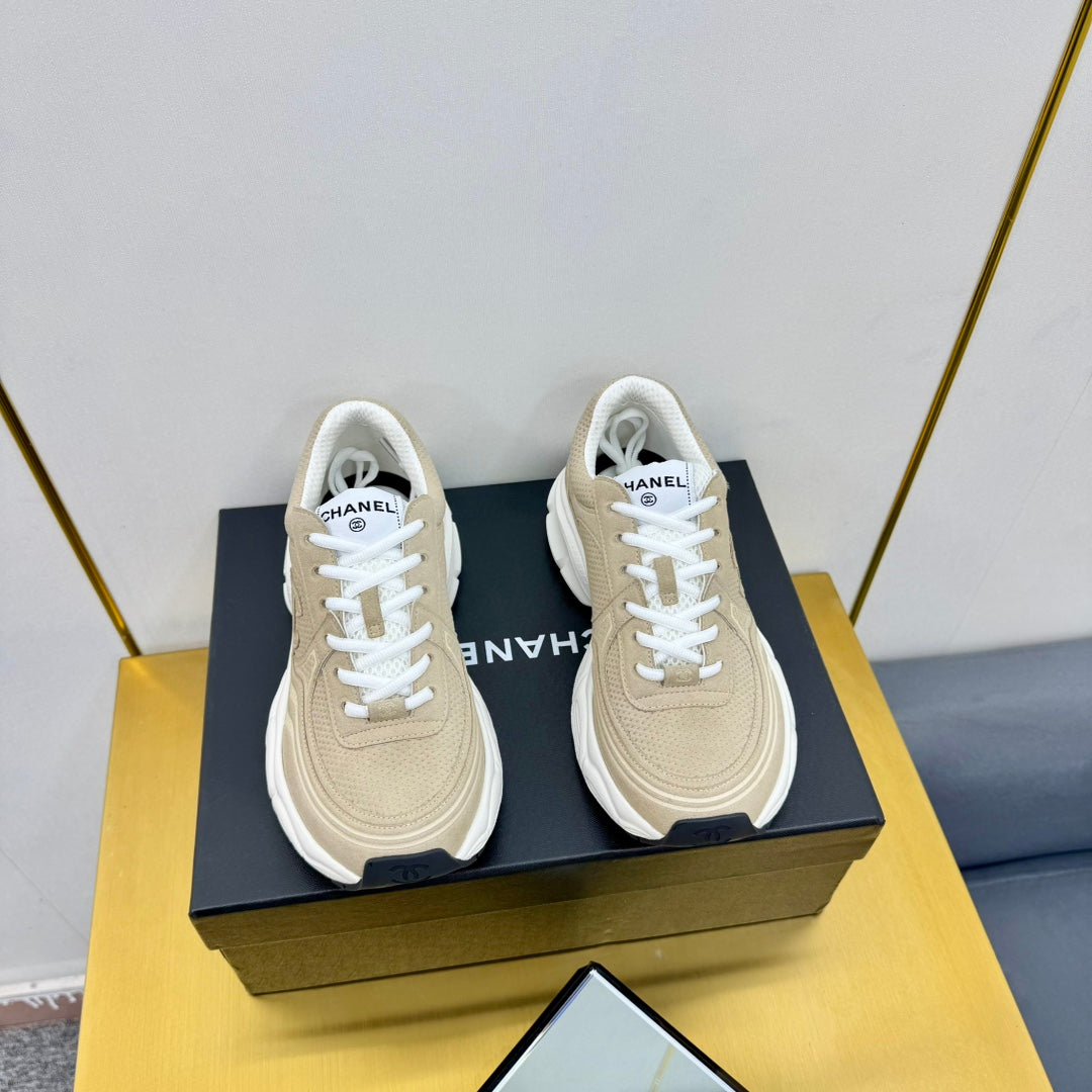 CHANEL DAD SNEAKER IN TUSCAN BEIGE SUEDE AND BREATHABLE MESH